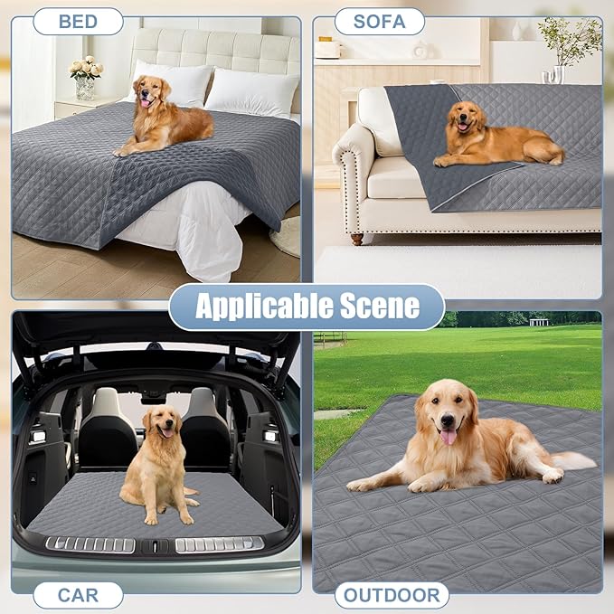 smiry Waterproof Dog Blanket (82"x102", Grey/Dark