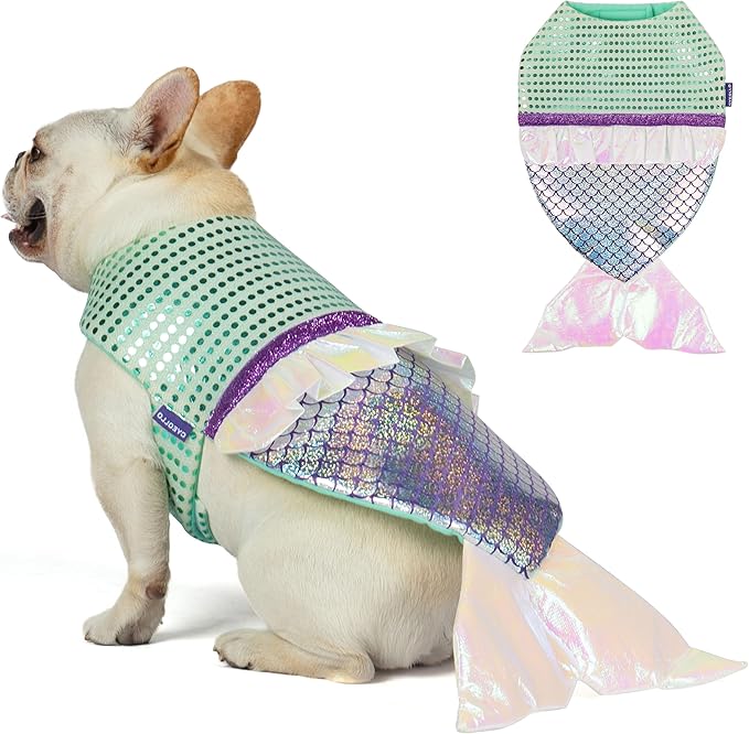 cyeollo Dog Mermaid Costume for Small Dogs Funny Dog Halloween Outfit Holiday Birthday Party Cosplay Dog Clothes Sparkly Pet Costumes