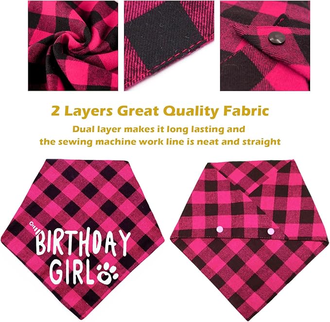 Birthday Plaid Dog Bandana with Button