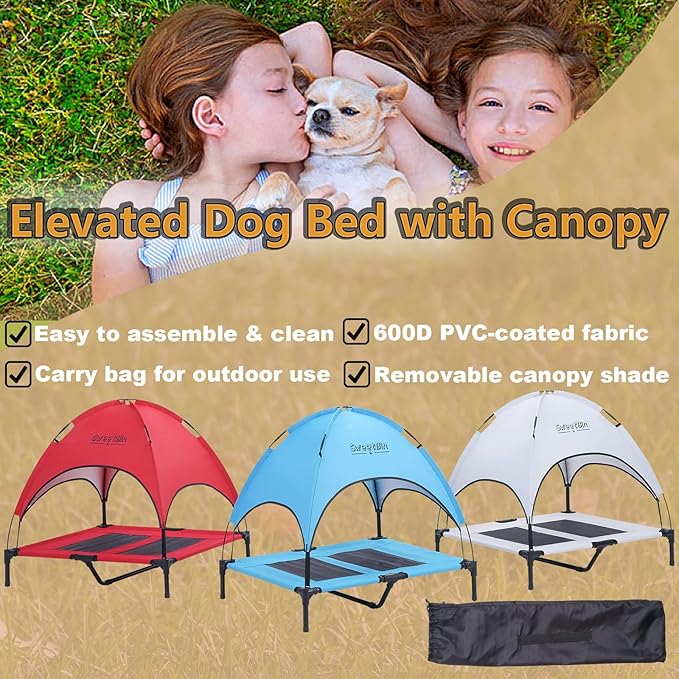 S/M/L Outdoor Elevated Dog Cot with Canopy & Side Shade for Camping Small Medium Dogs (Carry Bag)