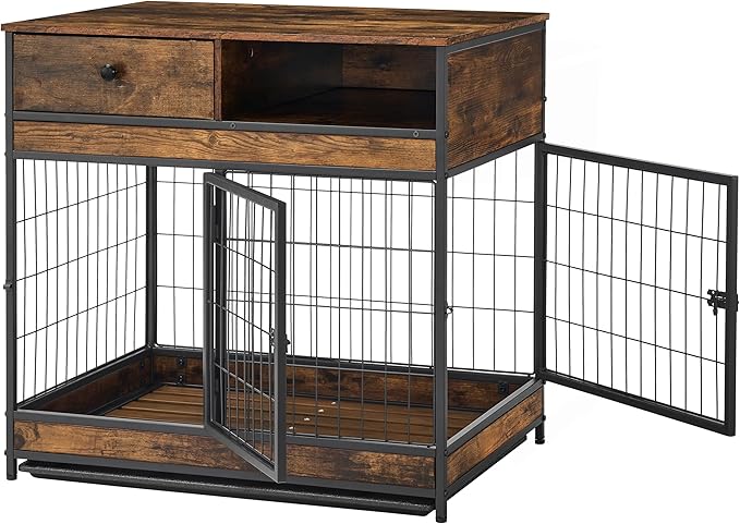NicBex Dog Crate Furniture Dog Cage with 2 Doors and Drawers