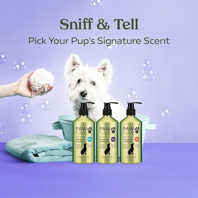 Pawfume Dog Shampoo and Conditioner – Hypoallergenic Dog Shampoo for Smelly Dogs – Best Dog Shampoos & Conditioners – Probiotic Pet Shampoo for Dogs – Best Dog Shampoo for Puppies (Lavender 4-Pack)