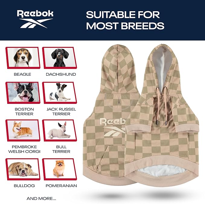 Reebok Dog Hoodie – Fleece Dog Sweater with Leash Hole