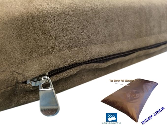 DIY Luxurious Brown Microsuede Fabric Dog Bed or Pillow Cover + Internal Half Waterproof Half Water Resistant Case for Medium to Large Dogs 47''x29'')