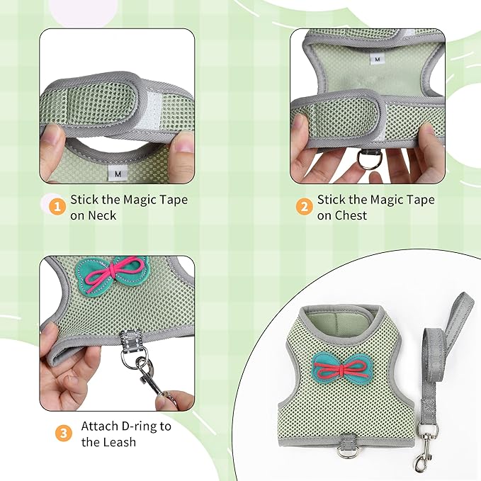 AIITLE Rabbit Harness and Leash Set with Cute Bow