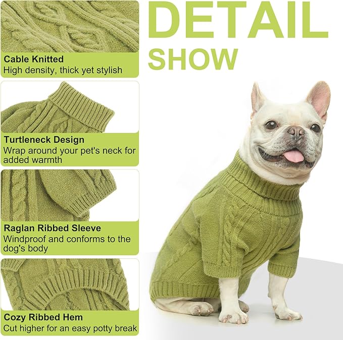 BEAUTYZOO Small Dog Sweater, Dog Sweatshirt Pullover Cable Knitwear, Classic Turtleneck Thick Cold Weather Dog Clothes for Small Medium Dogs Puppy Girl Boys Chihuahua, Bulldog, Dachshund, Pug, Yorkie