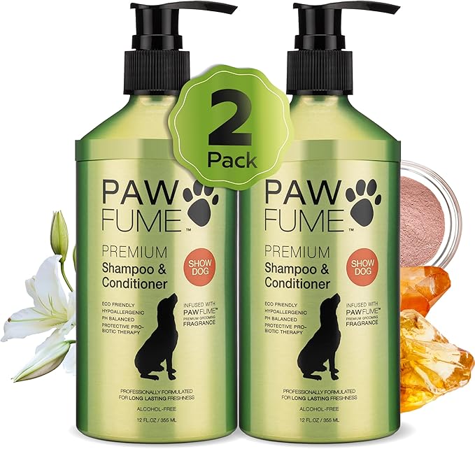 Pawfume Dog Shampoo and Conditioner – Hypoallergenic Dog Shampoo for Smelly Dogs – Best Dog Shampoos & Conditioners – Probiotic Pet Shampoo for Dogs – Best Dog Shampoo for Puppies (Show Dog 2-Pack)