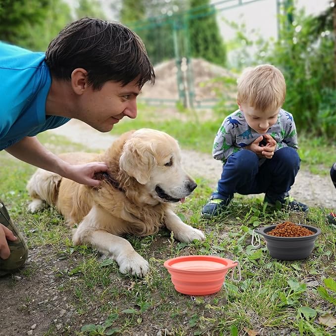 SLSON Collapsible Dog Bowl Foldable Dog Travel Water Bowls Integrated Molding No Plastic Rim Portable Pet Feeding Bowl for Walking Hiking Outdoors