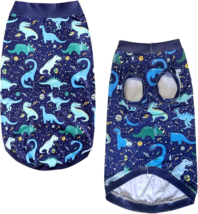 Dog Navy Sleeveless T Shirts with Universe Dinosaur Pattern Printed Soft Vest for Large Dogs (L, Vest)