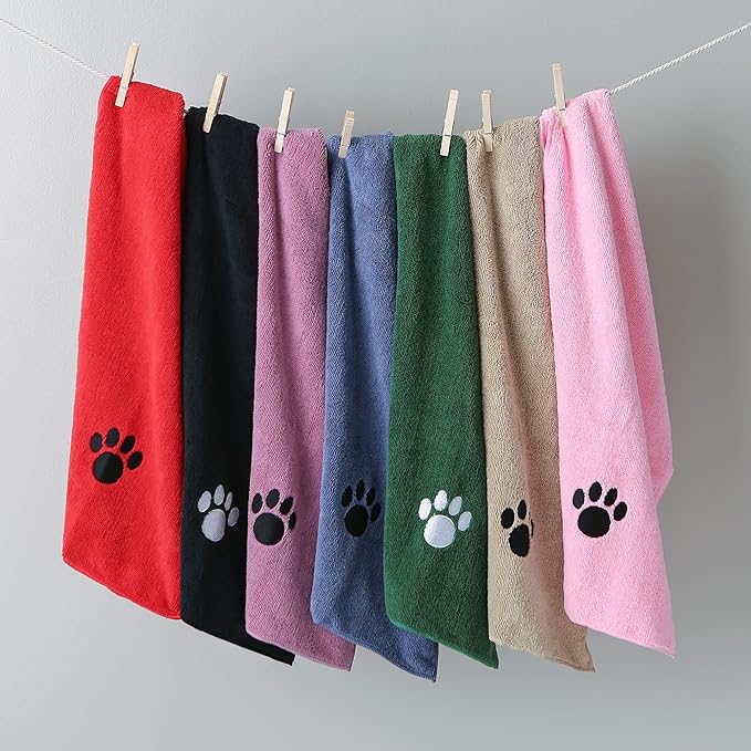 Bone Dry Pet Grooming Towel Collection Embroidered Absorbent Microfiber Drying Set 15x30, Red, 3 Count