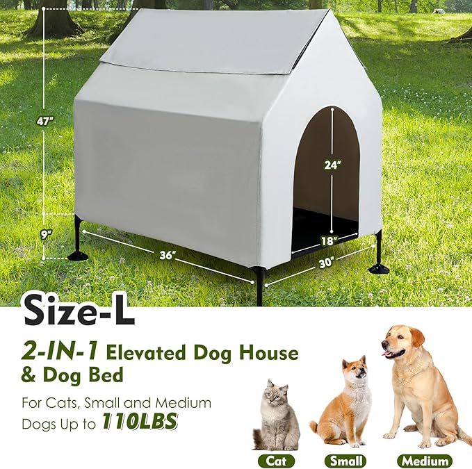36" L House for Medium Dogs Outside & Elevated Dog Bed