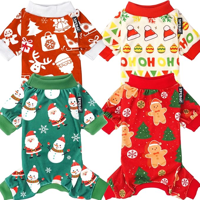 Xpudac 4 Piece Dog Christmas Pajamas Santa Pet