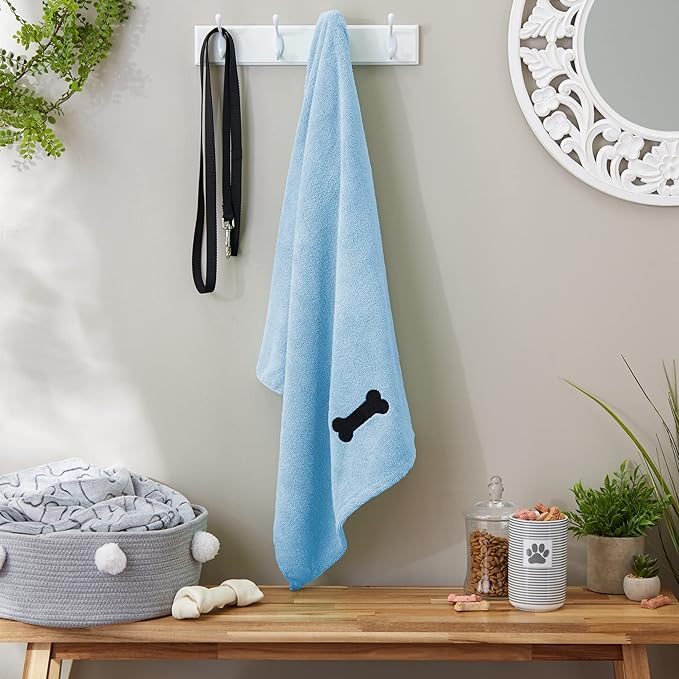 Bone Dry Pet Grooming Towel Collection Absorbent Microfiber X-Large 41x23.5", Embroidered