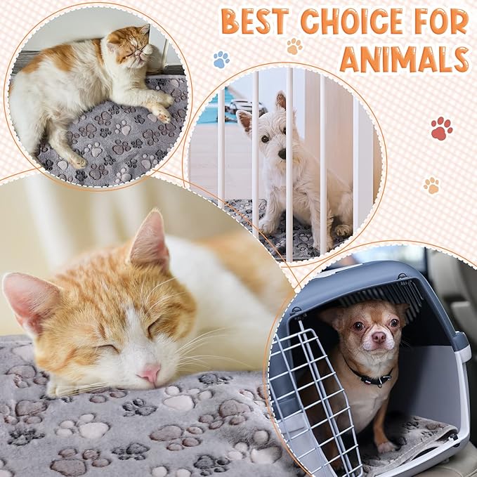 4 Pcs Pet Blanket Dog Puppy Blanket Paw Print Fleece Blanket for Small Medium Pet Dog Cat Warm Soft Sleep Mat Guinea Pig Cage Liners Blanket (Gray Small(24 x 16 Inch))
