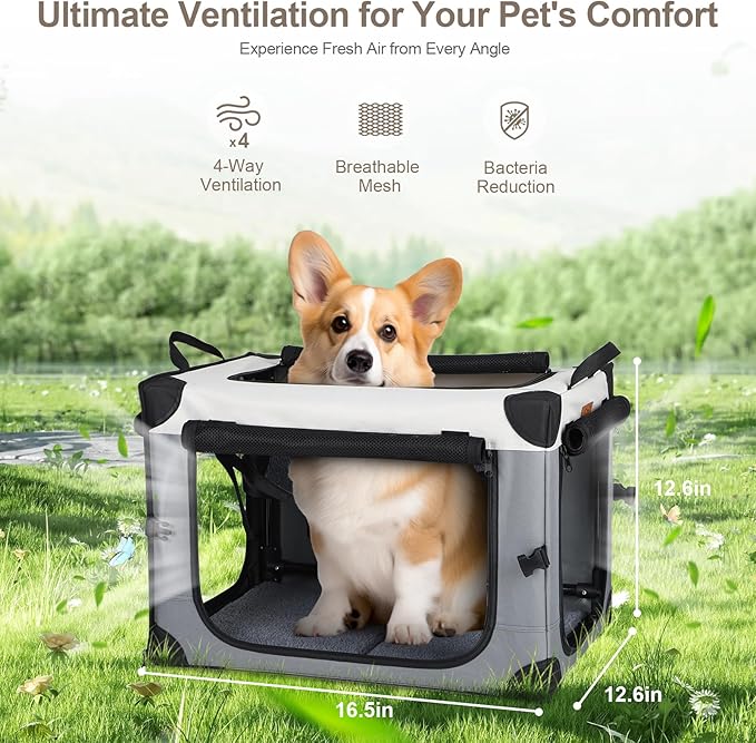 Lekereise Collapsible Dog Crate for Travel 2-in-1 (16.5" x2) x12.6"x12.6"