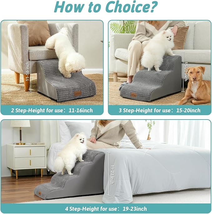 Dog Stairs for Couch or Low Bed 15.7x22.4x15.7in, Light 3 Tiers