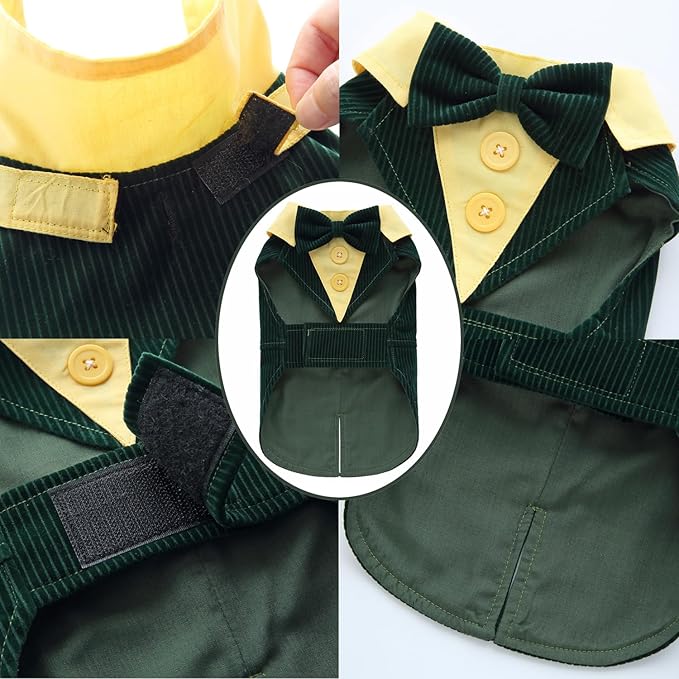 Puppy Velvet Tuxedo with Detachable Bowtie Prom Wedding Formal Wear Prince Costume for Small Dog (X-Large