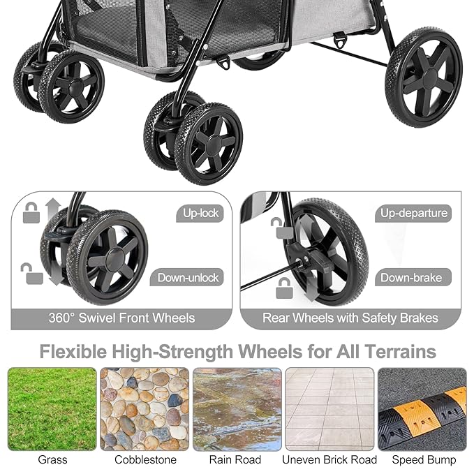 Double Pet Stroller for Dogs and Cats with 2 Detachable Carrier 4 Wheels,