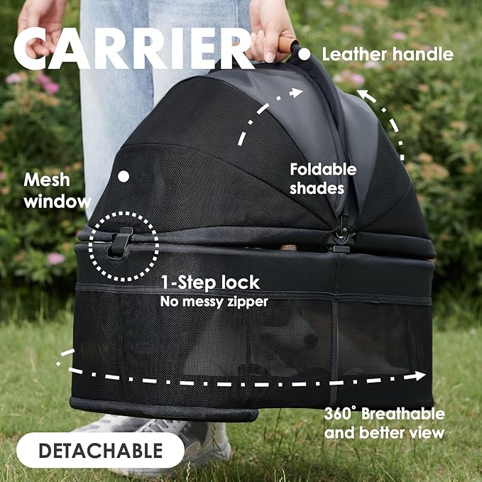 3 in 1 Folding Dog Stroller 4 Wheels