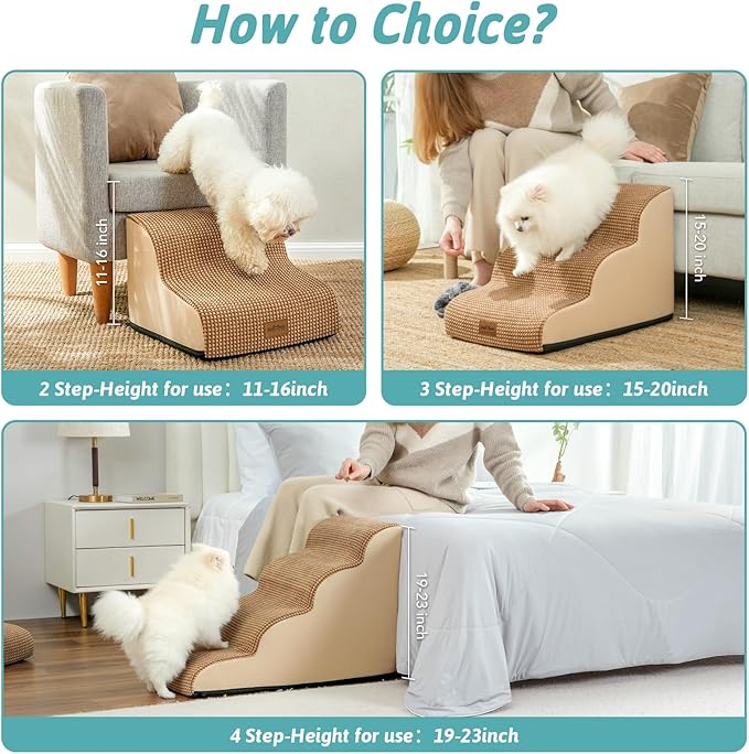 Dog Stairs for Couch or Low Bed 15.7x22.4x15.7in, Light 3 Tiers