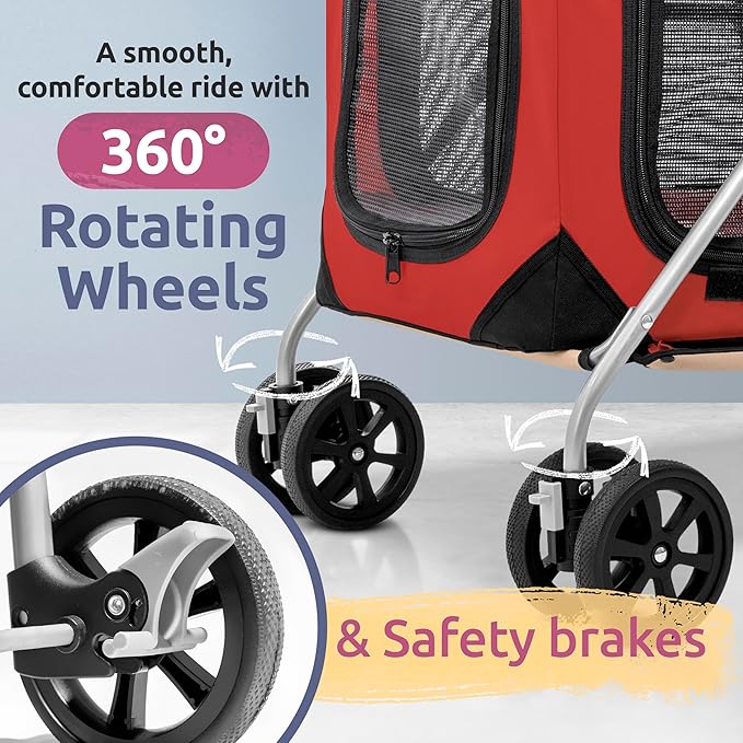 Large Premium Cat Stroller. Fits Up to 2 Cats. Pet Stroller with Top Loading & Side Loading