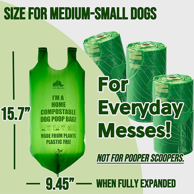 100% Home Compostable Dog Poop Bags With Handles 33% Thicker 8x Protection 60 Bags)