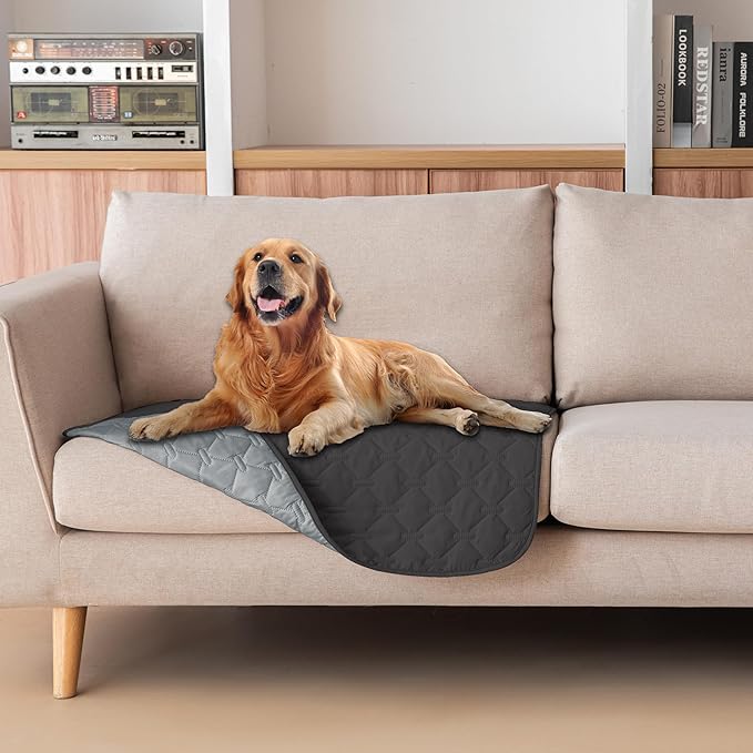 gogobunny 100% Double Sided Waterproof Dog Blanket Soft Pet Bed Cover Reversible Protect Furniture Couch Sofa Car for Puppy Large Dog Cat (Dark Charcoal/Light Charcoal 30x30 Inch 1))