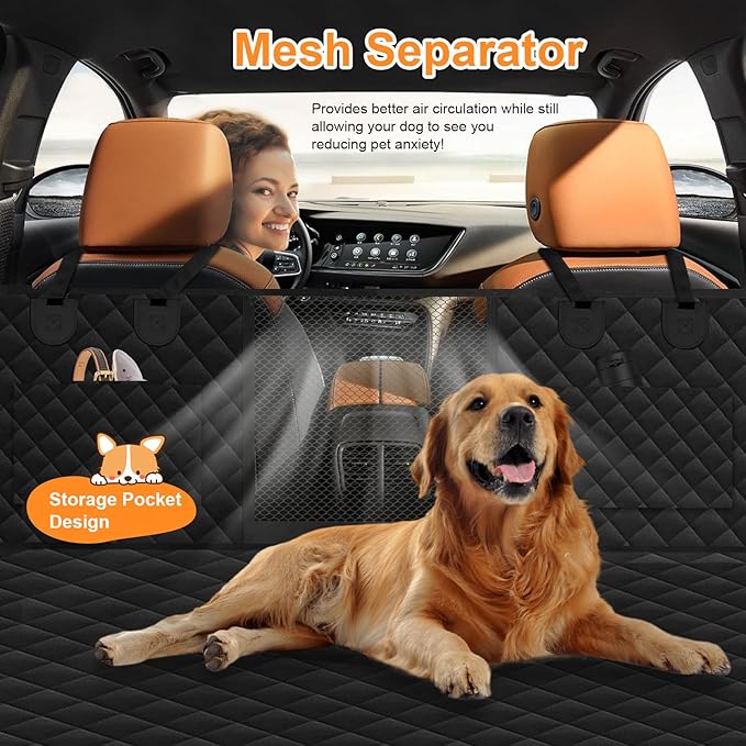 Car Back Seat Extender for Dogs Hard Bottom Car Seat Cover for Dogs, Support 400lbs,Dog Car Seat Cover with Hard Bottom Dog Car Seat Bed, Dog Backseat Hammock Seat for Cars, SUVs, Trucks