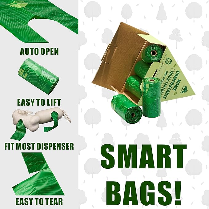 100% Home Compostable Dog Poop Bags With Handles 33% Thicker 8x Protection 60 Bags)
