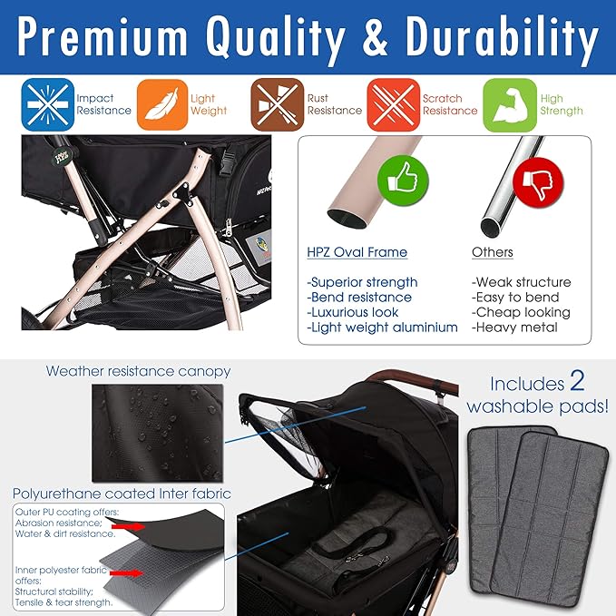 HPZ Pet Rover Premium Heavy Duty DogCat Stroller Travel Carriage CompartmentZipperless EntryPump-Free Rubber Tires Small 2nd-Gen.), X-Large 1)