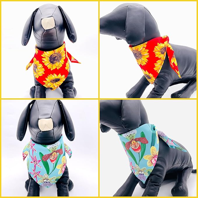 10PCS Dog Bandanas Floral Spring Flowers for Small XS Breed Dog Pink Purple Yellow Pattern Kerchief Triangle Bibs Head Scarves for Boys and Girls Grooming Accessories Costume