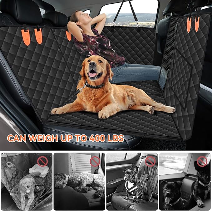 Car Back Seat Extender for Dogs Hard Bottom Car Seat Cover for Dogs, Support 400lbs,Dog Car Seat Cover with Hard Bottom Dog Car Seat Bed, Dog Backseat Hammock Seat for Cars, SUVs, Trucks