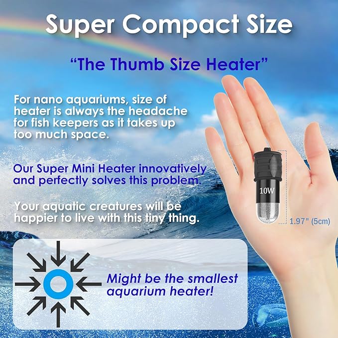 Mini Aquarium Heater 10W Super Small Fish Tank Heater with Digital Display Thermostat 5V/2A USB 1 Gallon