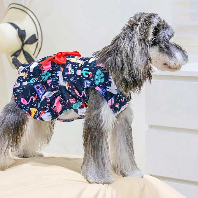 CuteBone Dog Dresses Velvet Holiday Small Dogs Clothes Onesie Pet Apparel Girl Puppy Skirt with Bow Hair Rope CVA32XS