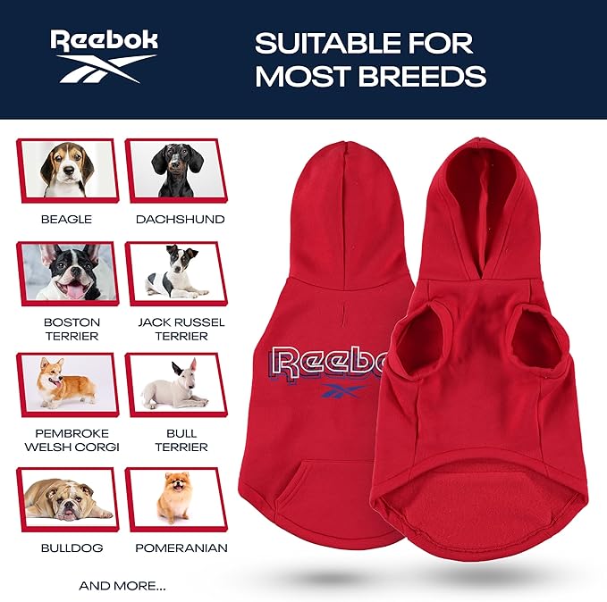 Reebok Dog Hoodie – Fleece Dog Sweater with Leash Hole
