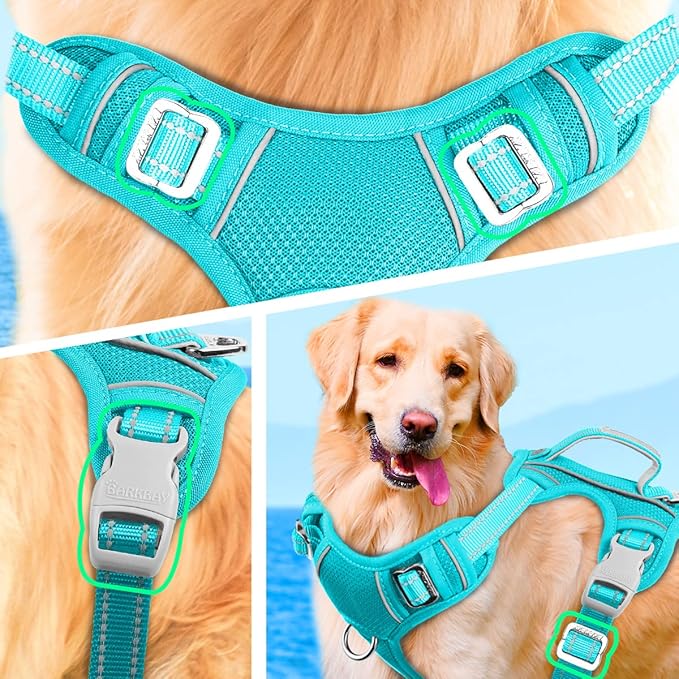 BARKBAY No Pull Dog Harness Large Step in Reflective Dog Harness with Front Clip and Easy Control Handle for Walking Training Running with ID tag Pocket(Ocean Blue