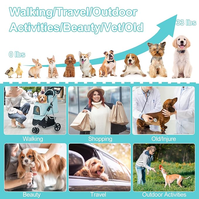 Pet Stroller for Medium Small Dogs and Cats 3 Wheels,