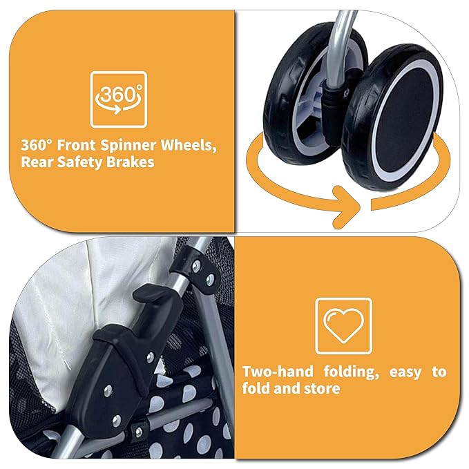 4 Wheels Posh Foldable Pet Stroller for Medium Small Dogs/Cats 33lbs(Black Dot)