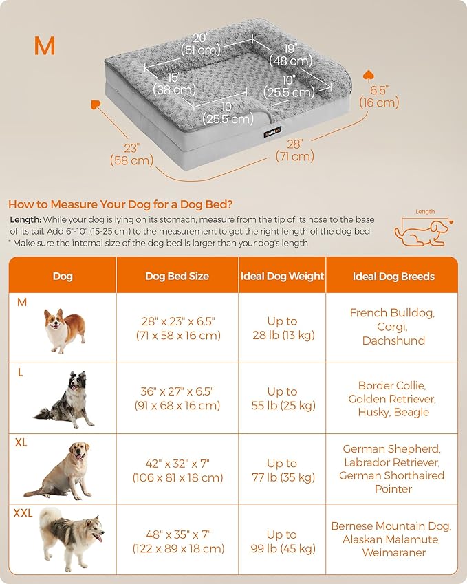 Feandrea Orthopaedic Dog Bed for Medium Dogs 28 x 23 x 6.5 Inches, UPGW251G01