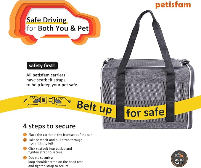 petisfam Easy Load Soft Pet Carrier Bag for Large and Medium Cats with Top Entry and Shoulder Strap. Sturdy