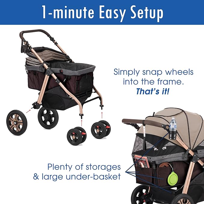 HPZ Pet Rover Titan-HD Premium Super-Sized Dog/Cat/Pet Stroller SUV Travel Carriage/w Access Ramp/100Lbs Capacity/Pumpless Rubber Wheels/Aluminum Frame for Small