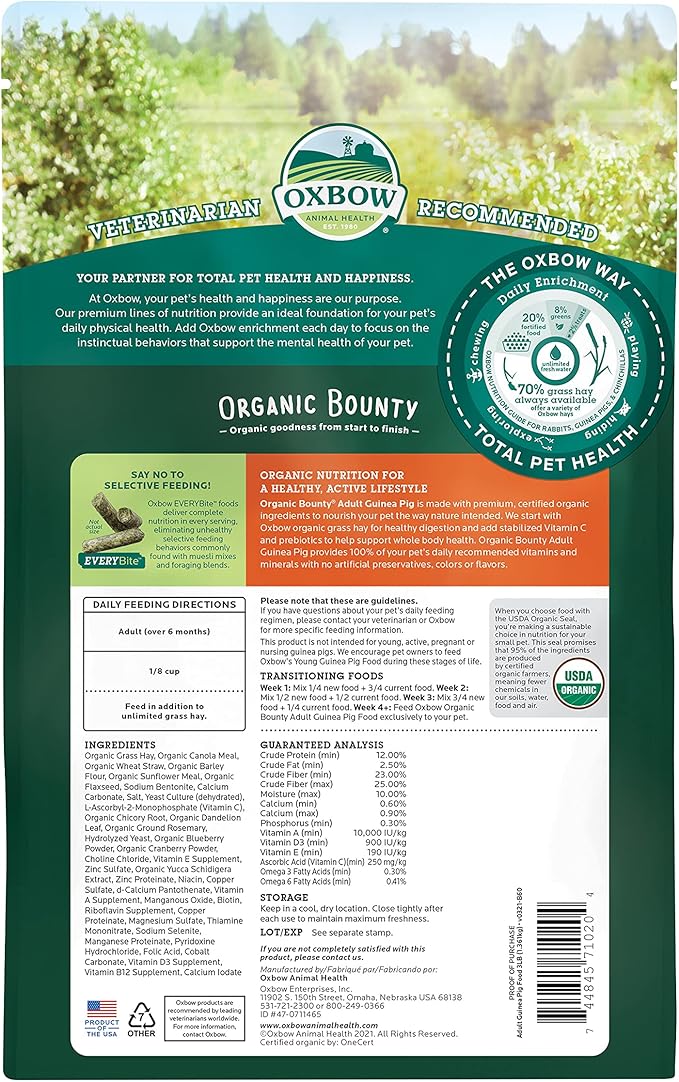 Oxbow Animal Health Organic Bounty Adult Guinea Pig Food 3 Pound