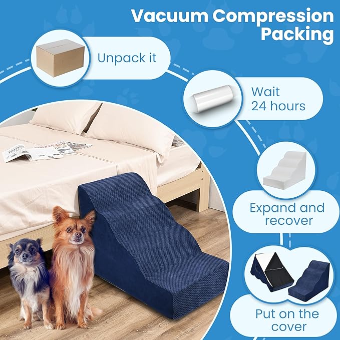PAWSCRAT Dog Stairs 4 Steps 19.6 inch 30D Foam