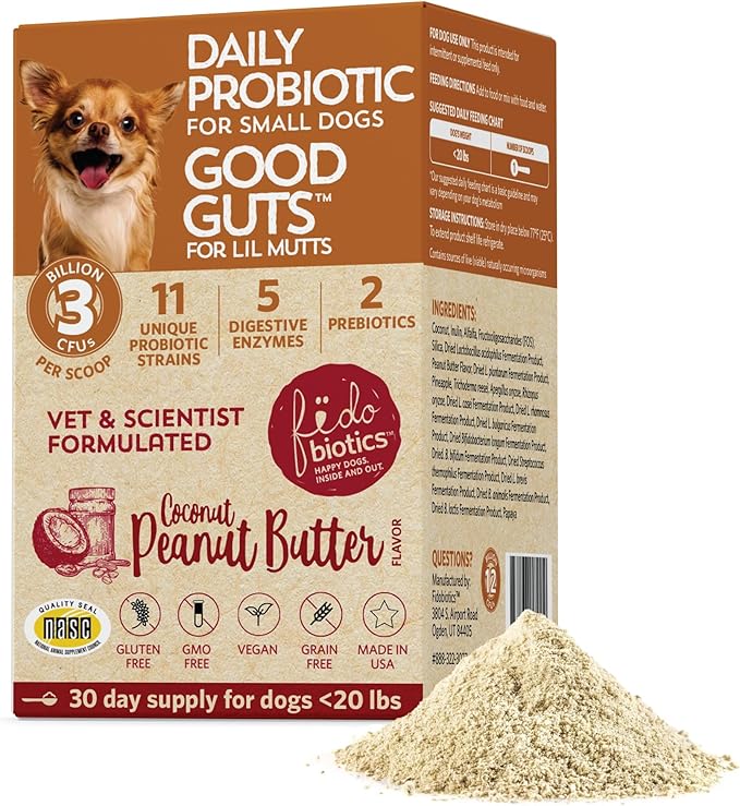 Good Guts for Lil Mutts Probiotic for Dogs 11 Strains, 5 Digestive 2 Prebiotics, (30 Days)