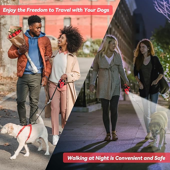Heavy Duty Retractable Dog Leash for Large Dogs 26ft with 2 Poop 360° No 110Lbs. (Red, 26ft)