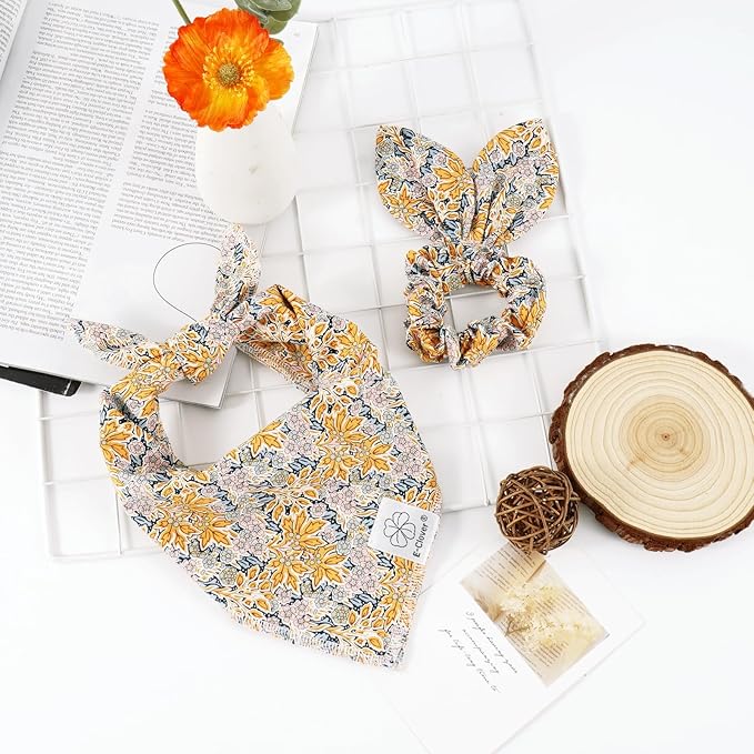 E-Clover Fall Dog Bandana & Matching Scrunchie-Leaves Dog