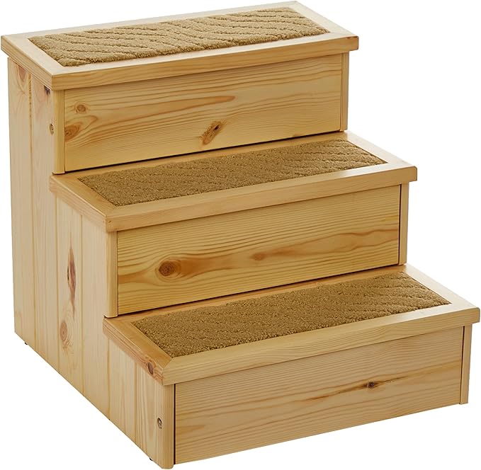 TRIXIE Indoor Wooden 3-Step Pet Stairs with Storage Compartments for Pet Toys