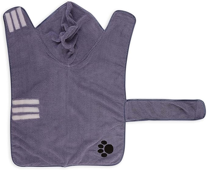 Bone Dry Pet Robe Collection Embroidered Absorbent Microfiber Bath Robe with Adjustable Closure