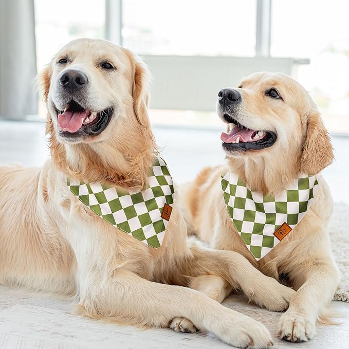 Green Checkered Dog Bandana Classic Checkerboard Print Fabric Pet Scarf Medium Sizes Adjustable Pet Neckerchief Dog Bibs for Cat Dog Birthday Costume Accessories