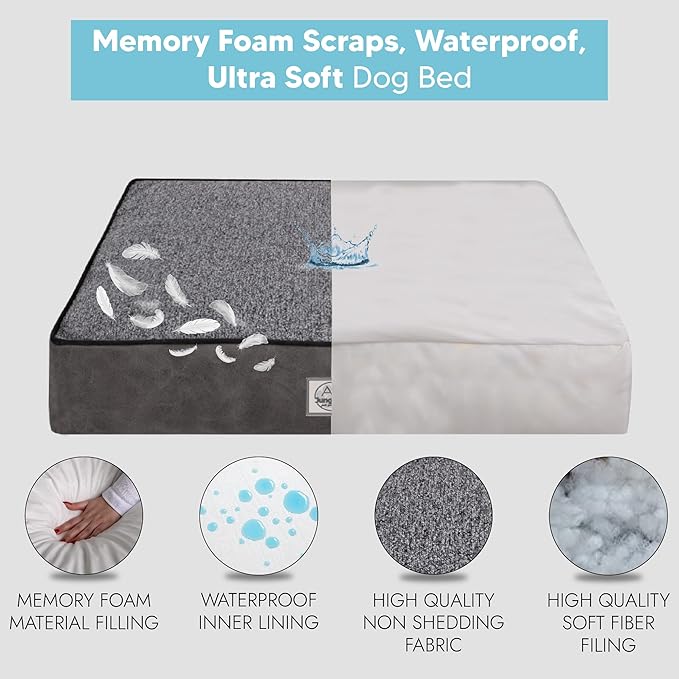 Memory Foam Dog Bed for Large Dogs- Waterproof Dog Bed Mat with Removable Washable Cover
